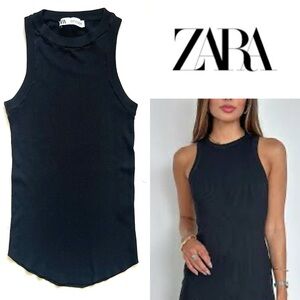 ZARA Rib-knit Sleeveless Viscose Sweater Black Small
